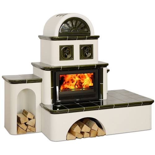 Kachlová pec ABX Oxford s výměníkem 7kW levá, zelená